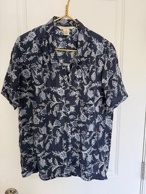 VTG Melrose Studio Floral Silk navy top women’s med shoulder pads